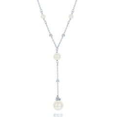 Sterling Silver 6mm Pearls with Moon Beads and Larger 8mm Pearl Necklace