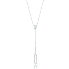 Sterling Silver Flat Hexagon with Hanging Open Long Hexagon Necklace