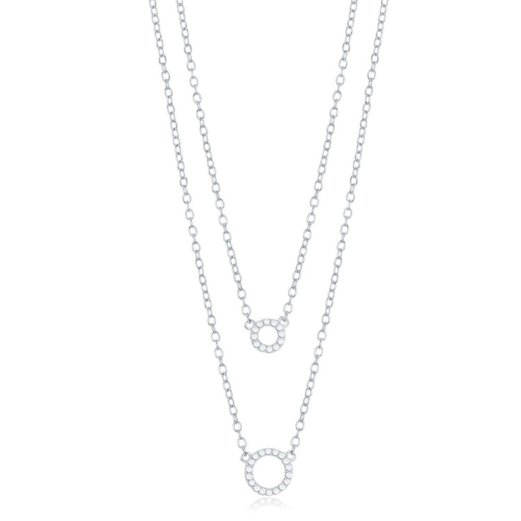 Sterling Silver Double Chain Small Open CZ Circles Necklace