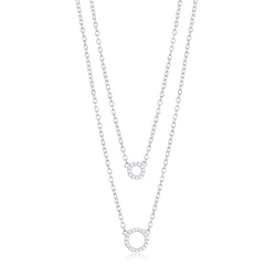 Sterling Silver Double Chain Small Open CZ Circles Necklace