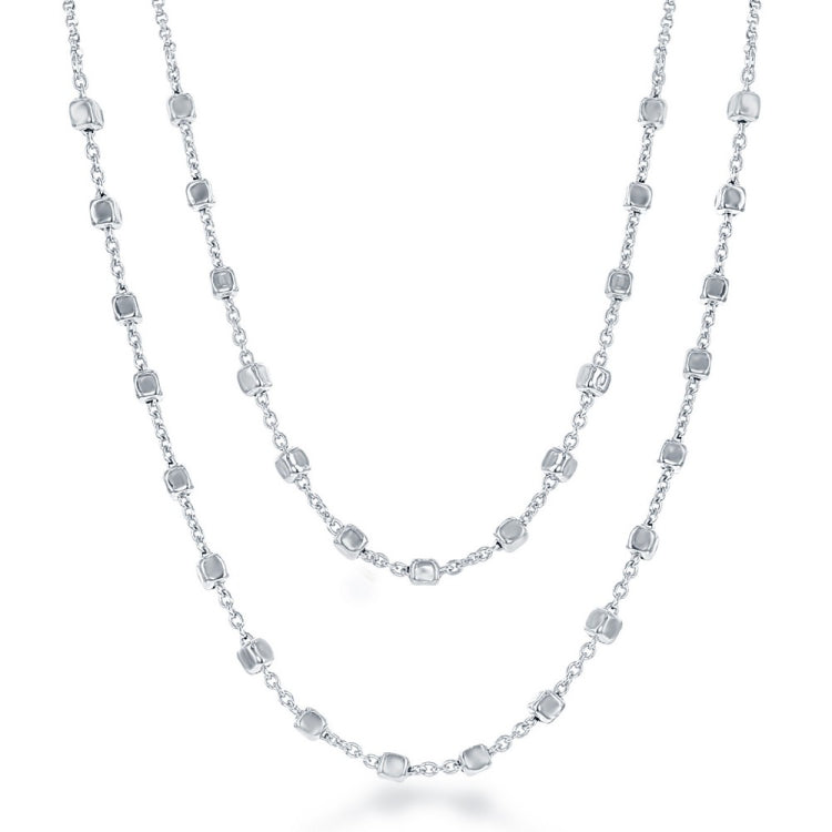 Sterling Silver Double Strand Square Beads Necklace