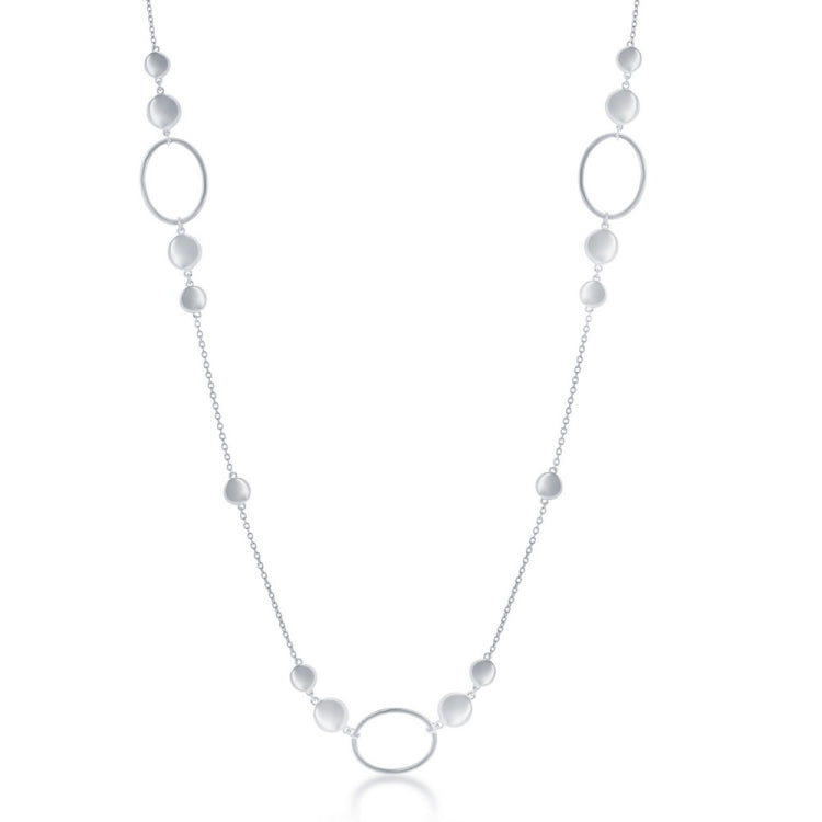 Sterling Silver Open Ovals with Flat Shiny Discs Necklace