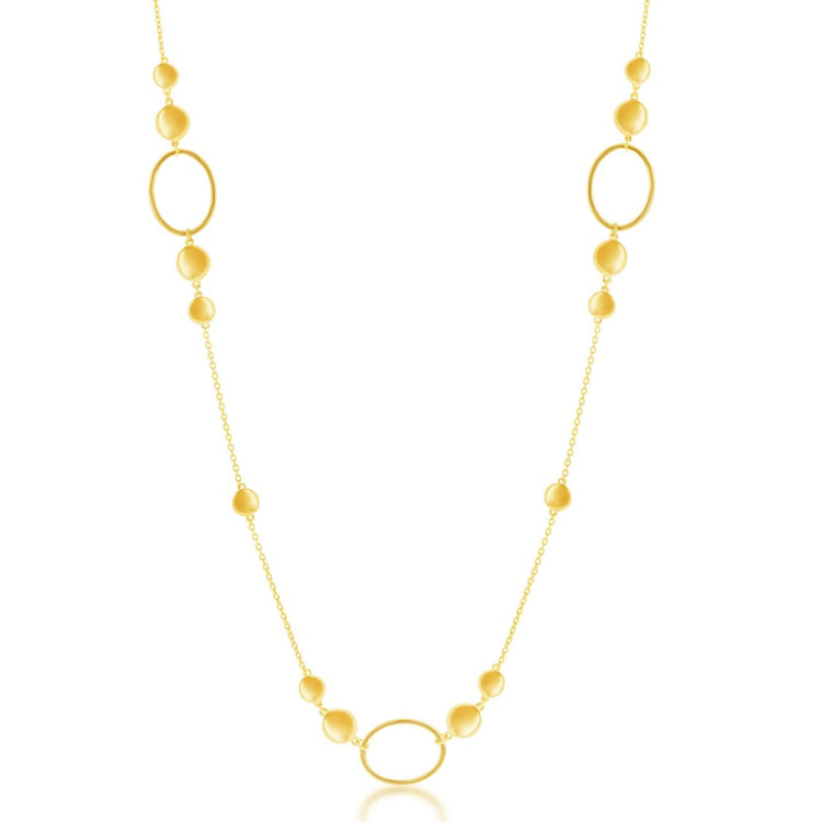 Sterling Silver Open Ovals with Flat Shiny Discs Necklace - Gold Plated