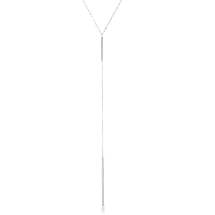 Sterling Silver Small Bar with Long Hanging Chain and Longer Bar Y Necklace