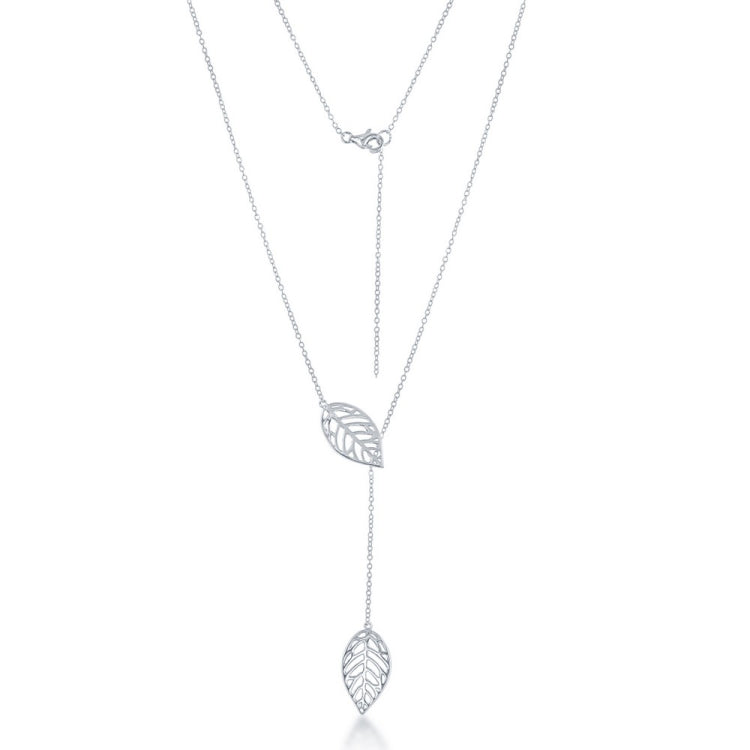 Sterling Silver Open Leaf with Hanging Chain and Leaf Necklace