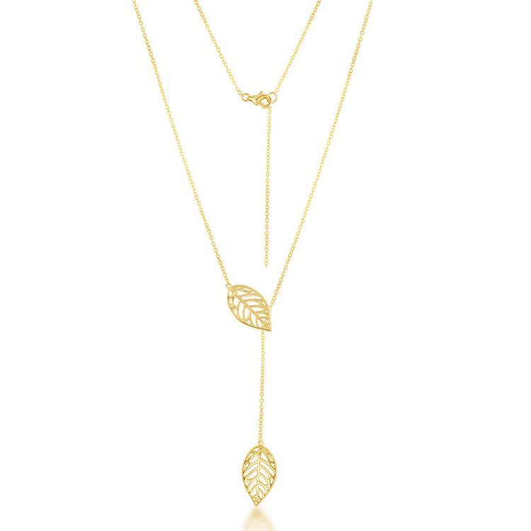Sterling Silver GP Open Leaf with Hanging Chain and Leaf Necklace