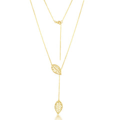 Sterling Silver GP Open Leaf with Hanging Chain and Leaf Necklace