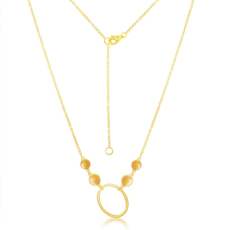 Sterling Silver Open Oval with Flat Shiny Discs Necklace - Gold Plated