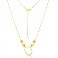 Sterling Silver Open Oval with Flat Shiny Discs Necklace - Gold Plated