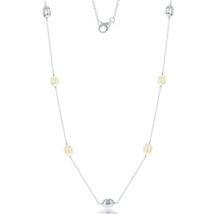 Sterling Silver Oval Freshwater Pearls with Shiny Beads Necklace