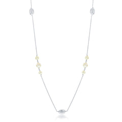 Sterling Silver Small Round Freshwater Pearls with Shiny Oval Beads Necklace