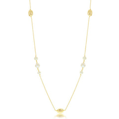 Sterling Silver GP Small Round Freshwater Pearls with Shiny Oval Beads Necklace