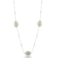 Sterling Silver  Green Labrodorite with Tiny Round Freshwater Pearls Necklace