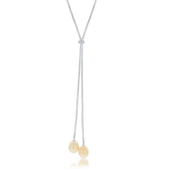 Sterling Silver Adjustable Bolo Box Chain with Large Double Freshwater Pearls Necklace