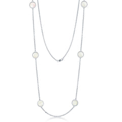 Sterling Silver Round MOP with CZ Border Necklace