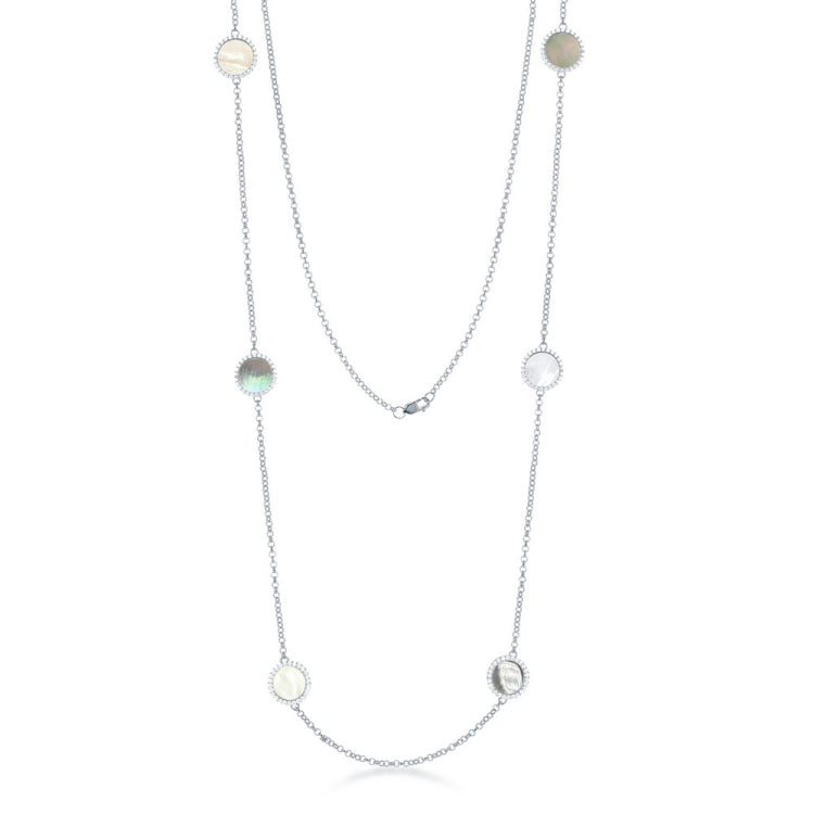 Sterling Silver  Round Abalone with CZ Border Necklace