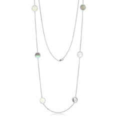 Sterling Silver  Round Abalone with CZ Border Necklace