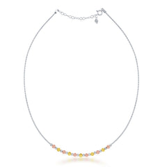 Sterling Silver 1.15mm Diamond Cut Omega w/Moon Beads Necklace - Tri Color
