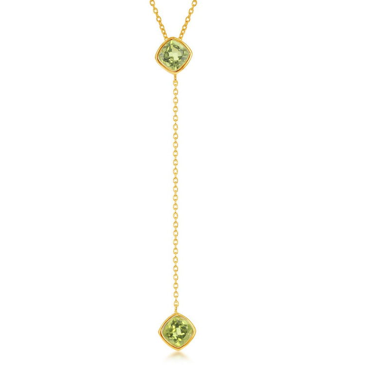 Sterling Silver GP Square Peridot with Long Hanging Chain and Square Peridot Necklace