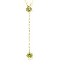 Sterling Silver GP Square Peridot with Long Hanging Chain and Square Peridot Necklace