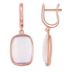 Sterling Silver Rose GP Rectangle Violet Cat's Eye Earrings