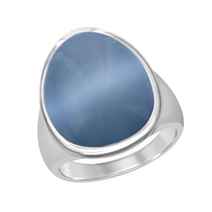 Sterling Silver Denim Blue Oval Cat’s Eye Ring