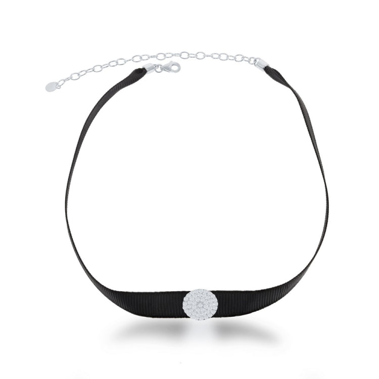 Sterling Silver Black Nylon with Center CZ Circle Choker