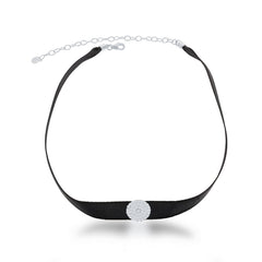 Sterling Silver Black Nylon with Center CZ Circle Choker