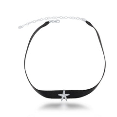 Sterling Silver Black Nylon with Center CZ Starfish Choker