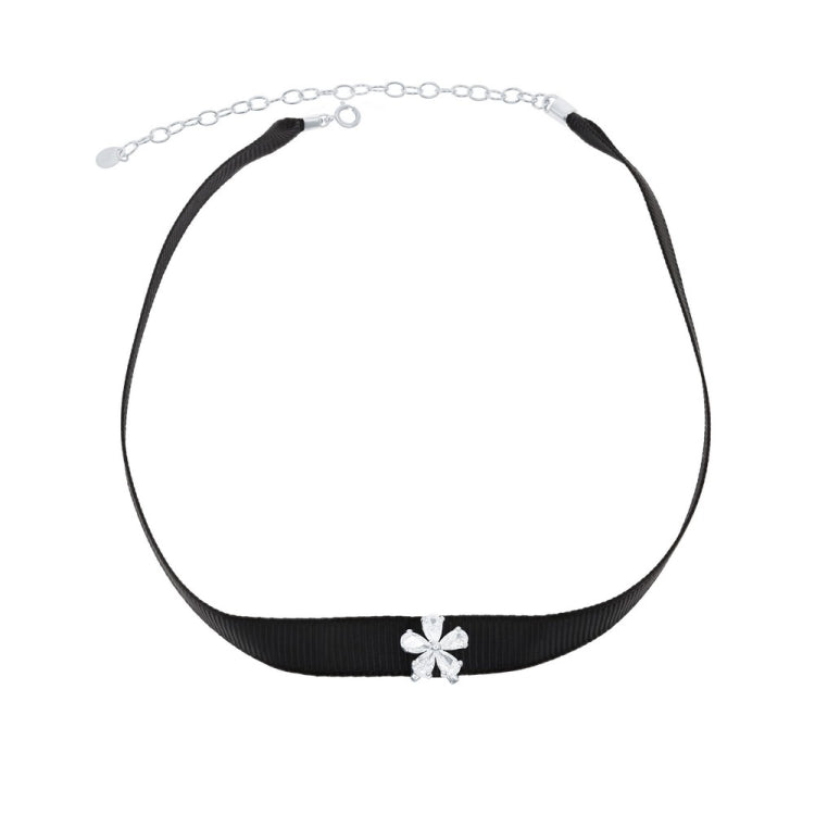 Sterling Silver Black Nylon with Center CZ Flower Choker