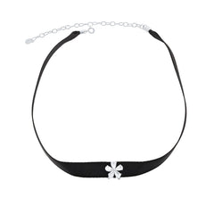 Sterling Silver Black Nylon with Center CZ Flower Choker