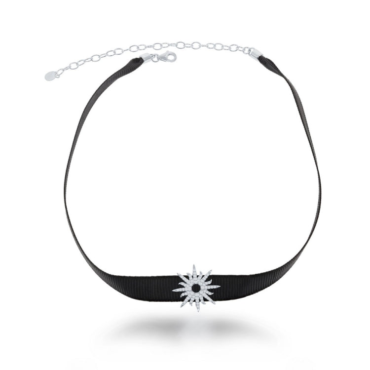 Sterling Silver Black Nylon with Center CZ Sun Choker