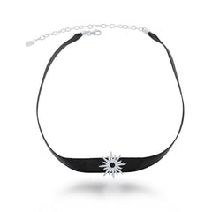 Sterling Silver Black Nylon with Center CZ Sun Choker