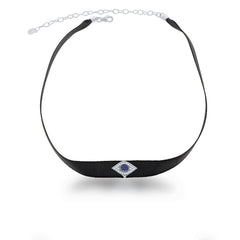 Sterling Silver Black Nylon Center Blue CZ Evil Eye With CZ Border Choker