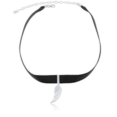 Sterling Silver Black Nylon with Center CZ Angel Wing Choker