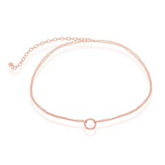 Sterling Silver Double Strand with Center Open Circle Choker - Rose Gold Plated