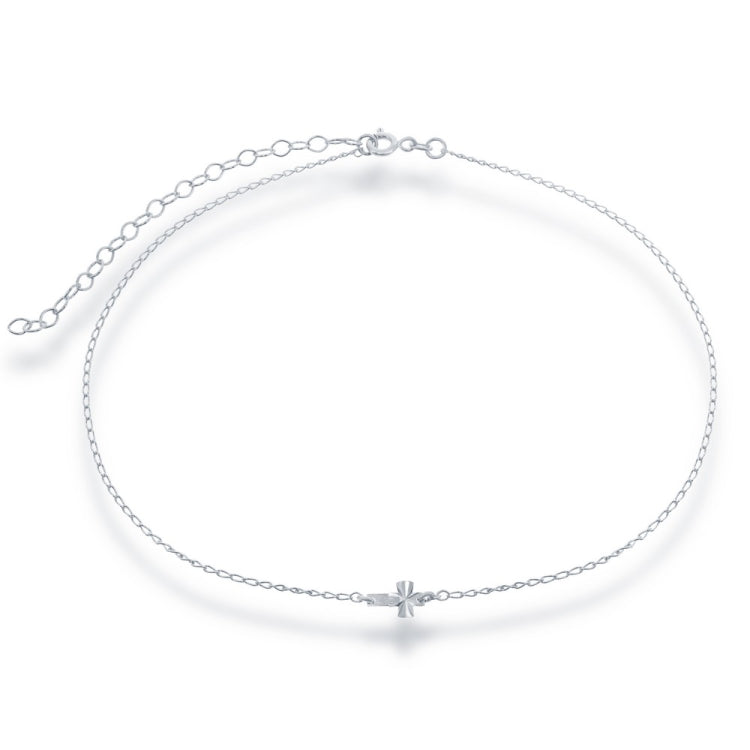 Sterling Silver Center Small Sideways Cross Choker