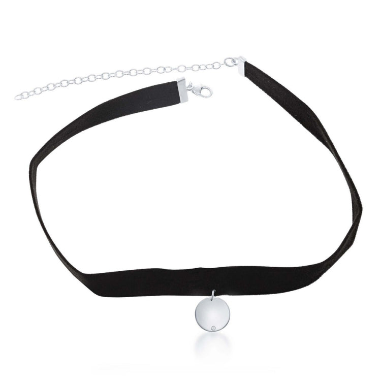Sterling Silver Center Circle with Small CZ Black Suede Choker