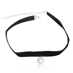 Sterling Silver Center Circle with Small CZ Black Suede Choker