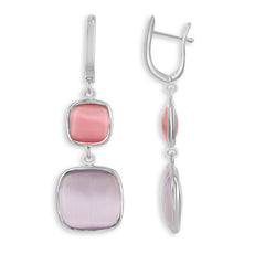 Sterling Silver Dark Watermelon Smaller Square & Light Violet Larger Square Cat's Eye Earrings