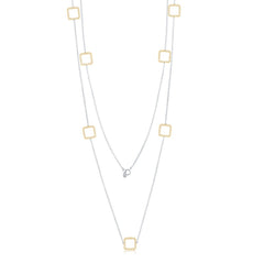 Sterling Silver Reversible Two Toned Open Squares By the Yard CZ Necklace