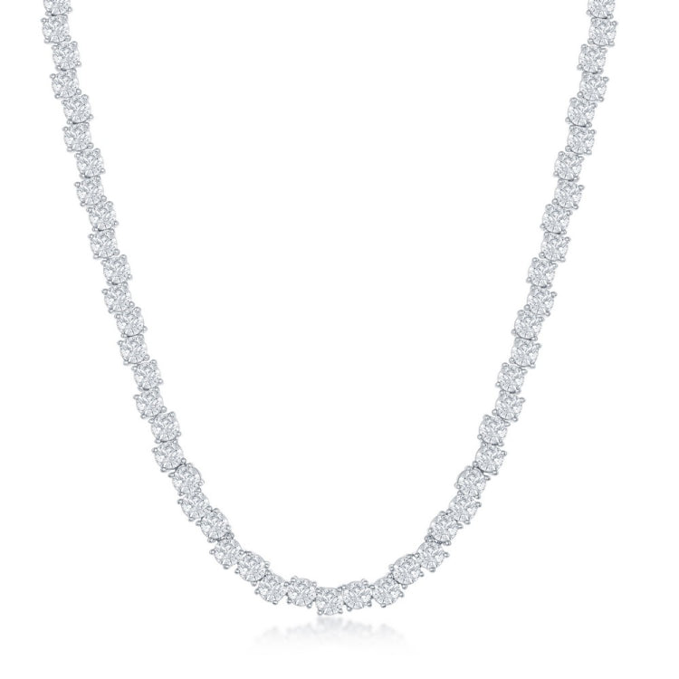 Sterling Silver Round Zig-Zag 4MM Cubic Zirconia Tennis Necklace