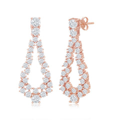 Sterling Silver Open Pearshaped CZ Statement Earrings - Rose Gold Plated