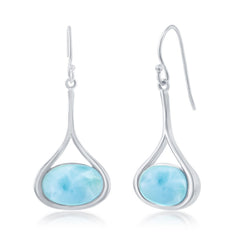 Sterling Silver Long Oval Larimar Dangling Earrings