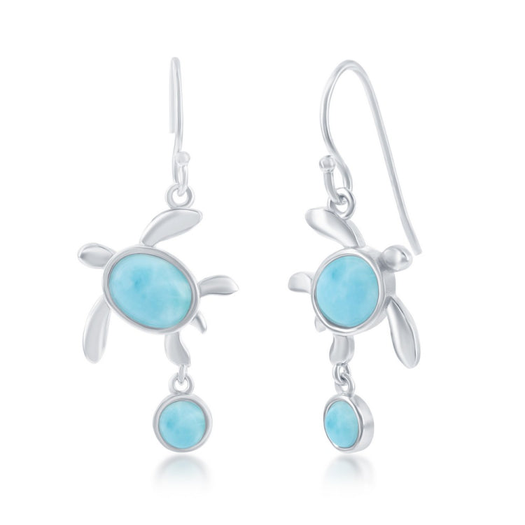 Sterling Silver Larimar Small Turtle Dangle Earrings