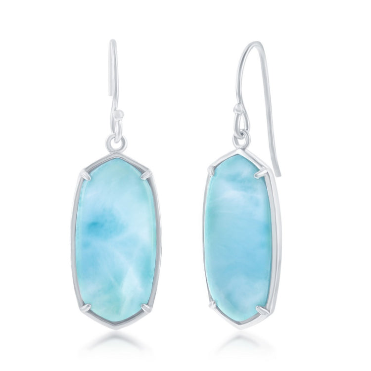 Sterling Silver Long Hexagon Larimar Dangle Earrings