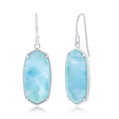 Sterling Silver Long Hexagon Larimar Dangle Earrings