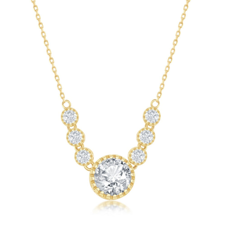 Sterling Silver Round CZ Necklace - Gold Plated