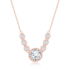 Sterling Silver Round CZ Necklace -  Rose Gold Plated