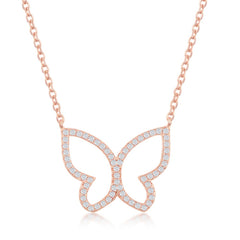 Sterling Silver Open Butterfly CZ Necklace - Rose Gold Plated